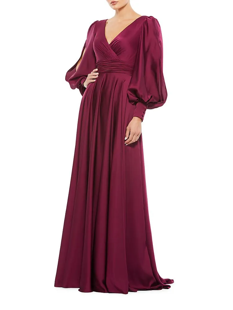 Ieena Satin Split-Sleeve Gown