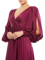 Ieena Satin Split-Sleeve Gown