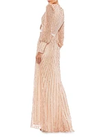 Sequined Blouson-Sleeve Gown