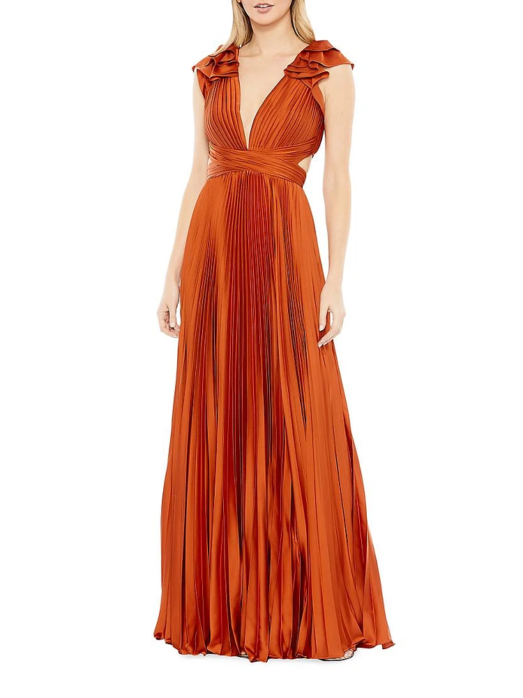 Ieena Pleated Lace-Up Satin Gown