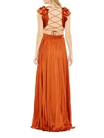 Ieena Pleated Lace-Up Satin Gown