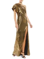 One-Shoulder Metallic Jersey Gown