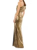 One-Shoulder Metallic Jersey Gown