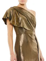 One-Shoulder Metallic Jersey Gown