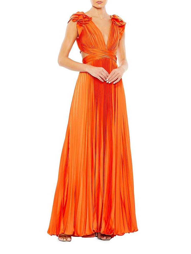 Satin Pleated Lace-Up Gown