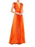 Satin Pleated Lace-Up Gown