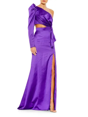 leena One-Sleeve Cut-Out Satin Gown