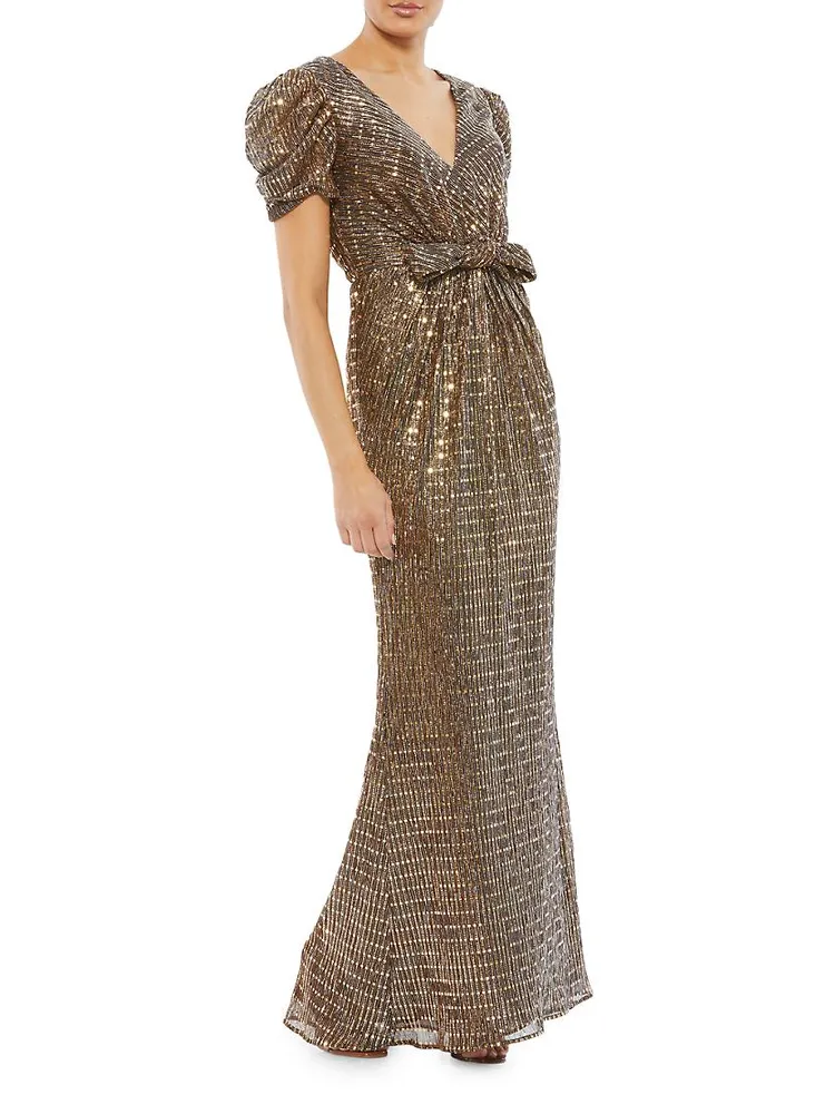 Metallic Puff-Sleeve Gown