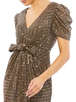 Metallic Puff-Sleeve Gown