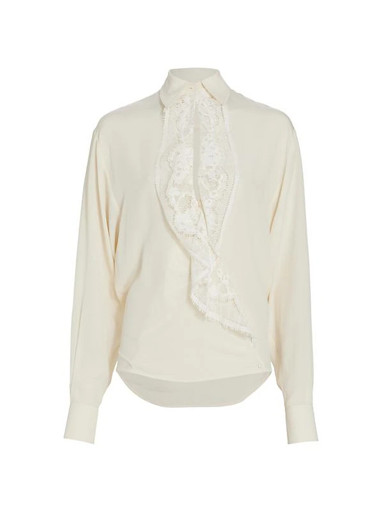 Lace-Trim Silk Blouse