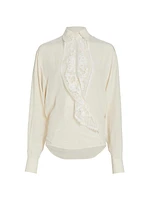 Lace-Trim Silk Blouse