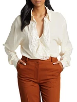 Lace-Trim Silk Blouse