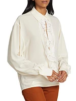 Lace-Trim Silk Blouse