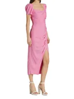 Iris Puff-Sleeve Stretch Crepe Midi-Dress