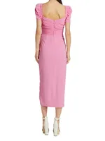 Iris Puff-Sleeve Stretch Crepe Midi-Dress