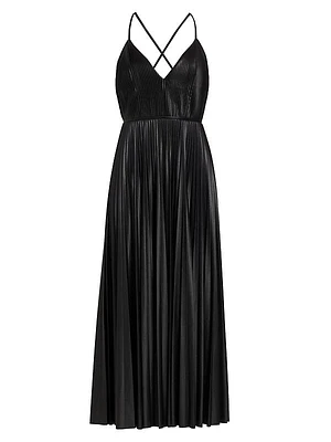 Maggiore Faux Leather Pleated Midi-Dress