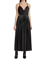 Maggiore Faux Leather Pleated Midi-Dress