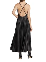 Maggiore Faux Leather Pleated Midi-Dress