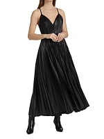 Maggiore Faux Leather Pleated Midi-Dress