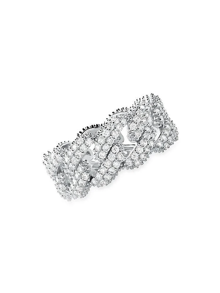 Sterling Silver & Cubic Zirconia Curb-Chain Ring