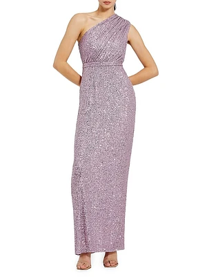 Metallic One-Shoulder Gown