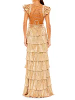 Ieena Metallic Tiered Gown