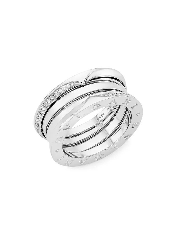 B.Zero1 18K White Gold & Diamond Three-Band Ring