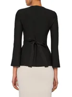 Belted Crepe Knit Peplum Jacket