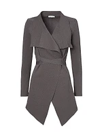 Draped Crepe Knit Tie-Front Jacket
