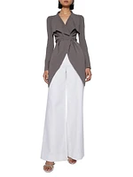 Draped Crepe Knit Tie-Front Jacket
