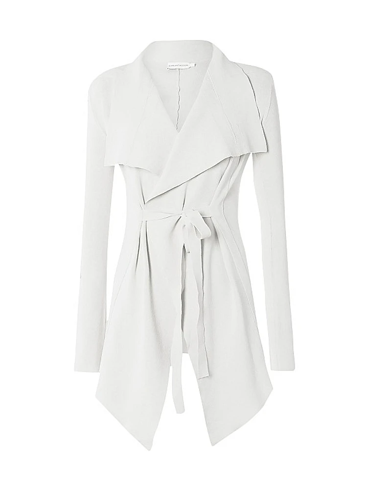 Draped Crepe Knit Tie-Front Jacket