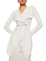 Draped Crepe Knit Tie-Front Jacket