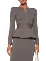 Belted Crepe Knit Curved Hem Jacket