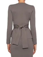 Belted Crepe Knit Curved Hem Jacket