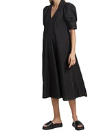 Cotton Poplin V-Neck Midi-Dress