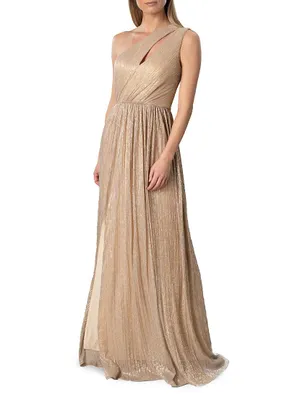 Kienna Lamé One-Shoulder Gown