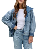 Chambray Denim Zip-Up Jacket