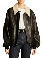 Shellar Oversized Leather & Lambskin Shearling Jacket