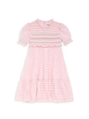 Little Girl's & Gingham Print Smocked Short Dress