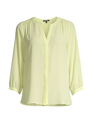 Pin-Tucked Button-Front Blouse