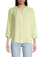 Pin-Tucked Button-Front Blouse