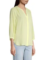 Pin-Tucked Button-Front Blouse