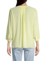 Pin-Tucked Button-Front Blouse