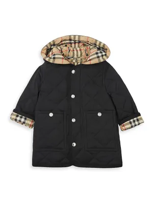 Baby Boy's Diamond Quilted Nylon Hooded Coat