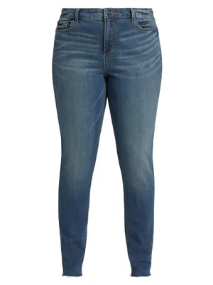 High-Rise Faded Fray-Hem Stretch Skinny Jeans