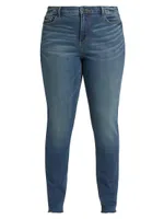 High-Rise Faded Fray-Hem Stretch Skinny Jeans