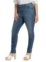 High-Rise Faded Fray-Hem Stretch Skinny Jeans