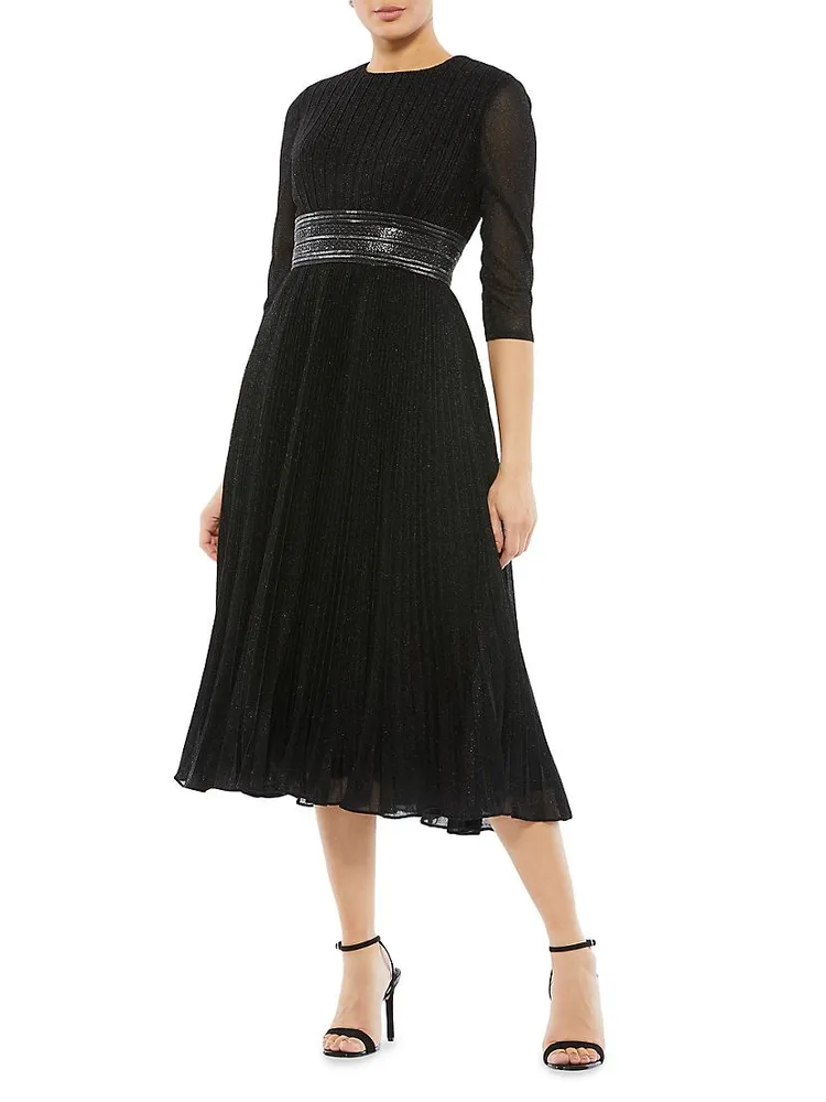 Pleated Belted Cocktail Dress