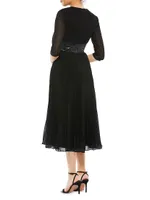 Pleated Belted Cocktail Dress