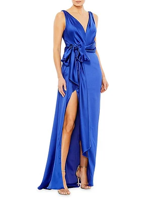 Satin Draped V-Neck Gown